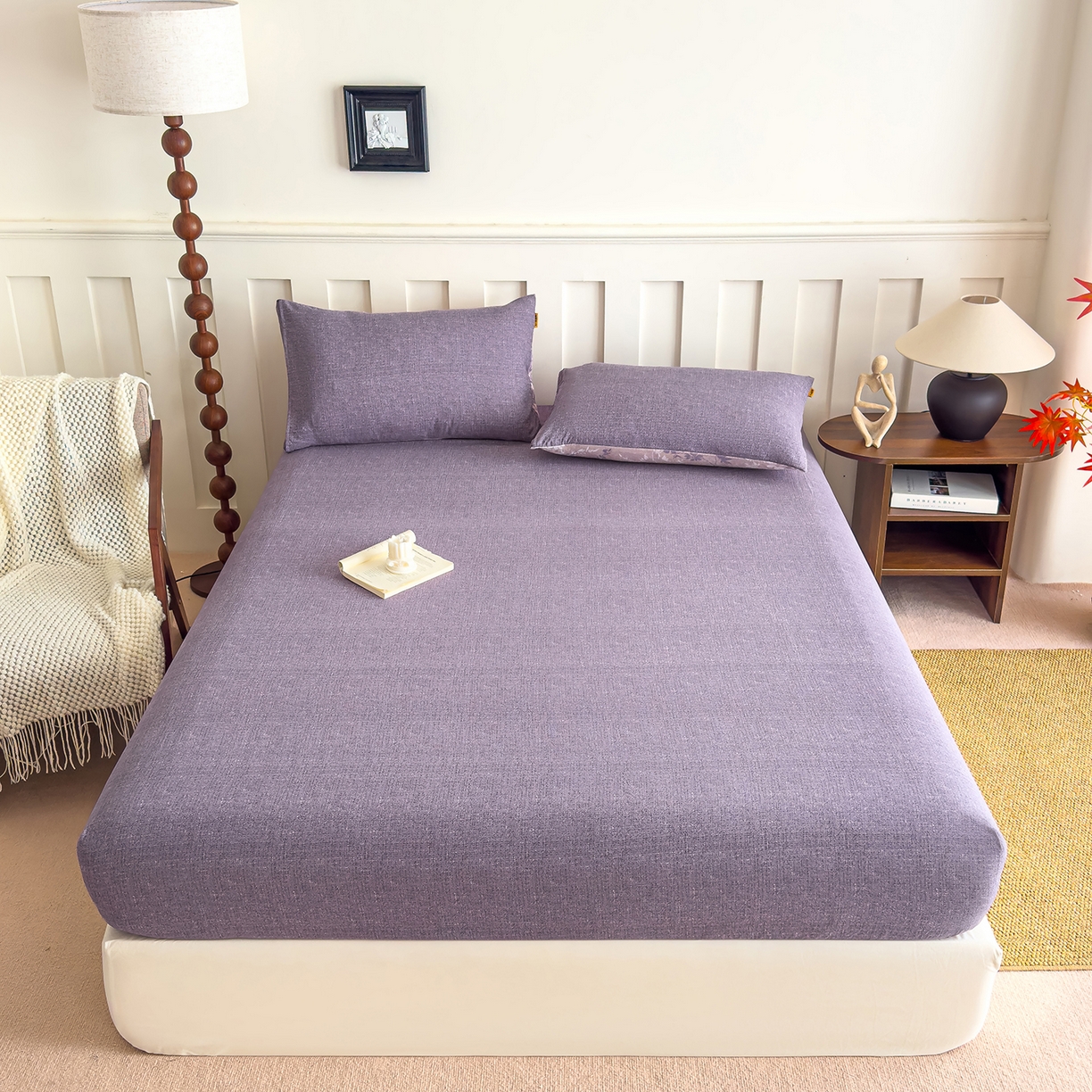 91家纺网 家纺一手货源 找家纺 灿哈家纺 2025新款纯色简约麻床笠单品床笠床笠单件单床笠 葡萄紫