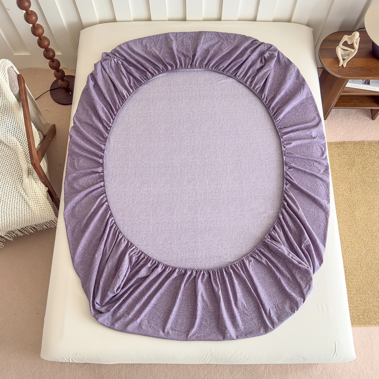 91家纺网 家纺一手货源 找家纺 灿哈家纺 2025新款纯色简约麻床笠单品床笠床笠单件单床笠 葡萄紫