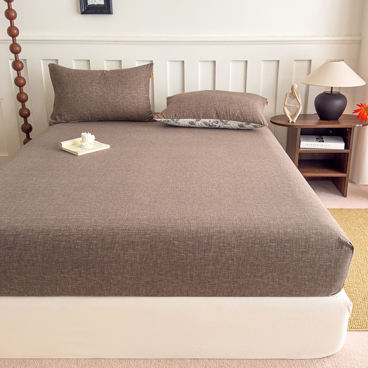 91家纺网 家纺一手货源 找家纺 灿哈家纺 2025新款纯色简约麻床笠单品床笠床笠单件单床笠 深咖