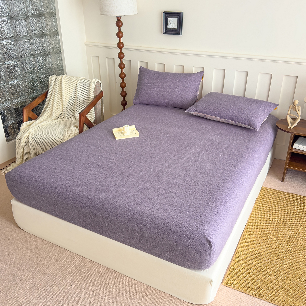 91家纺网 家纺一手货源 找家纺 灿哈家纺 2025新款纯色简约麻床笠单品床笠床笠单件单床笠 葡萄紫