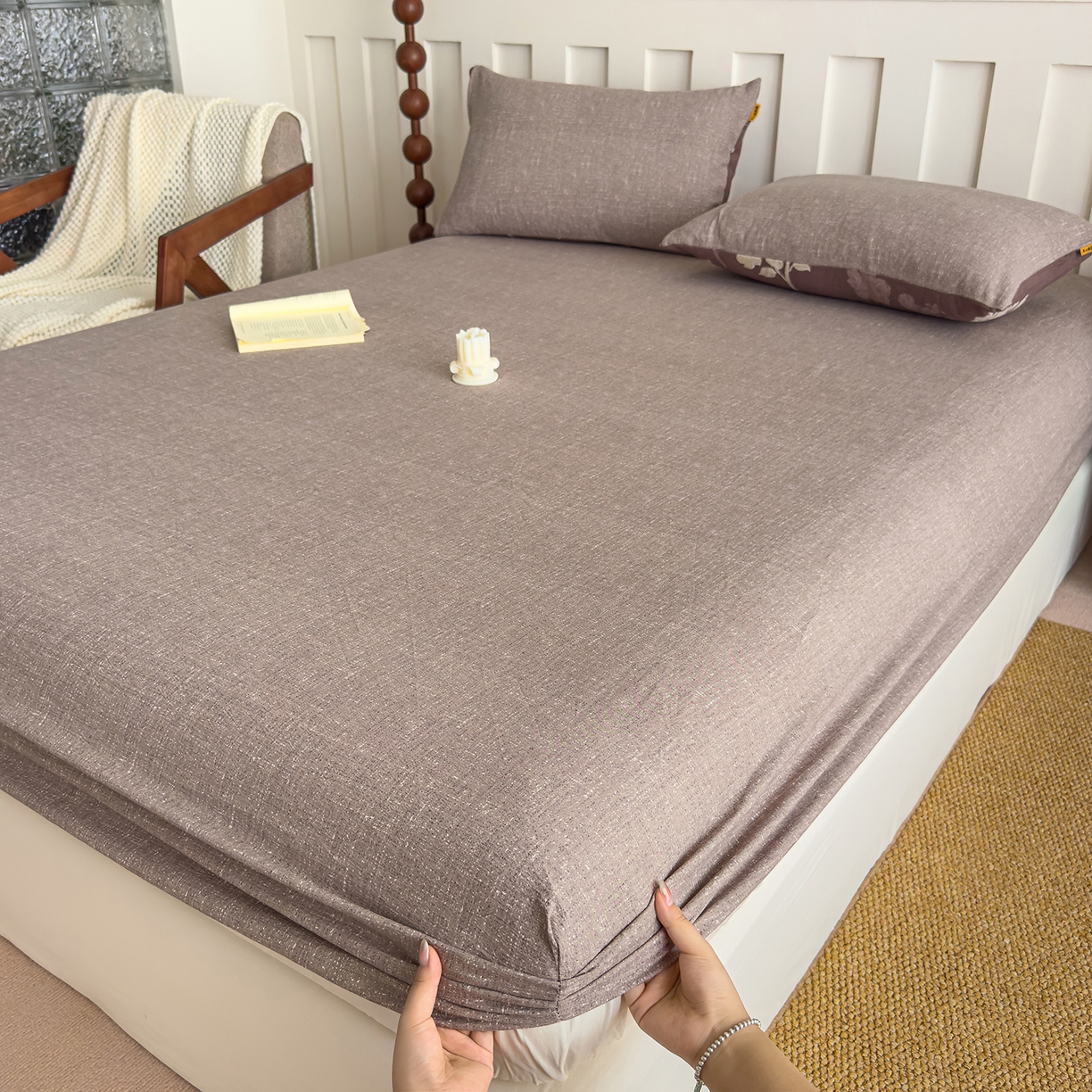 91家纺网 家纺一手货源 找家纺 灿哈家纺 2025新款纯色简约麻床笠单品床笠床笠单件单床笠 浅咖