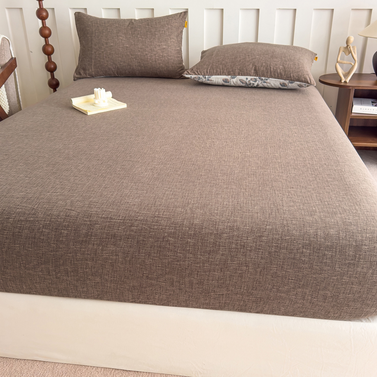 91家纺网 家纺一手货源 找家纺 灿哈家纺 2025新款纯色简约麻床笠单品床笠床笠单件单床笠 深咖
