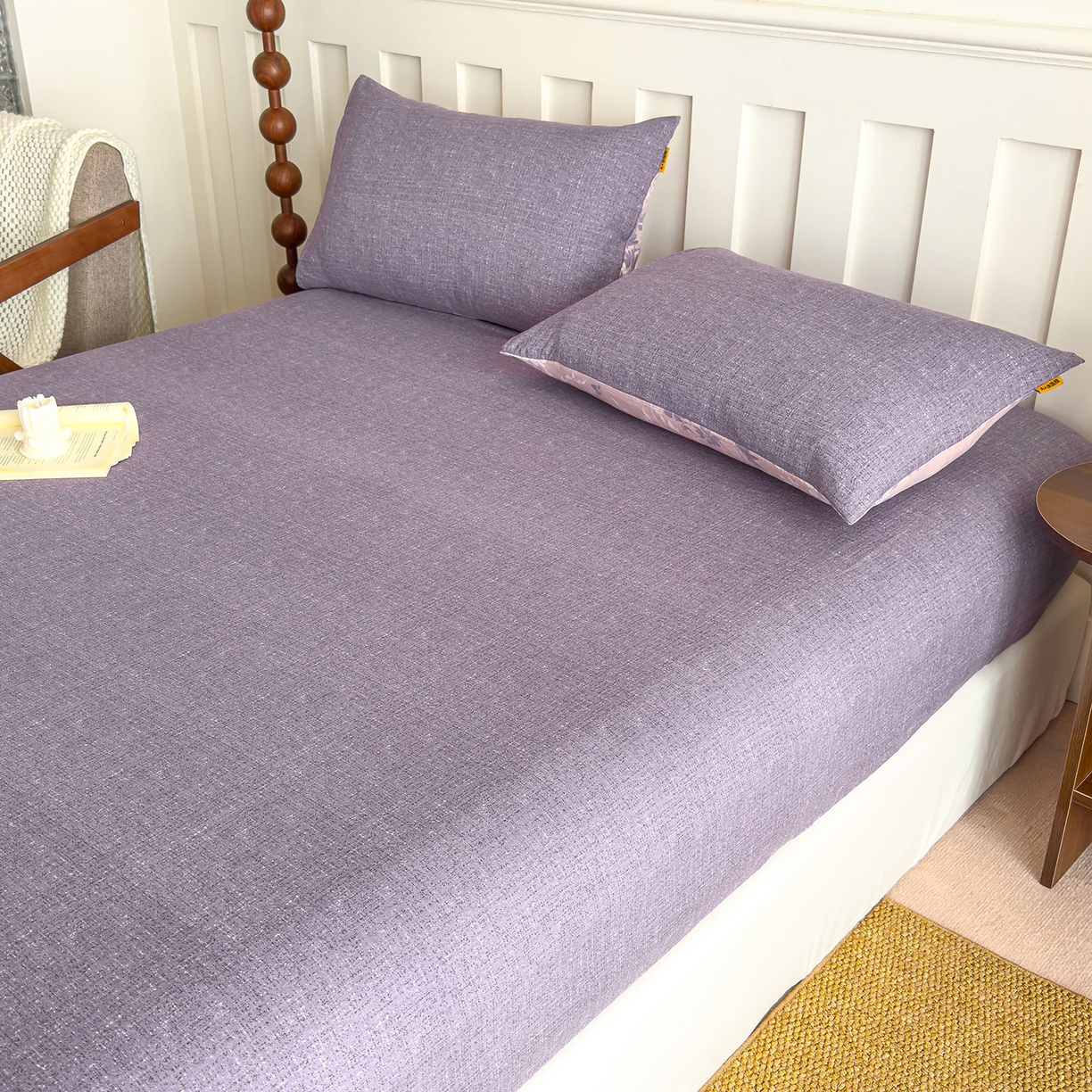 91家纺网 家纺一手货源 找家纺 灿哈家纺 2025新款纯色简约麻床笠单品床笠床笠单件单床笠 葡萄紫