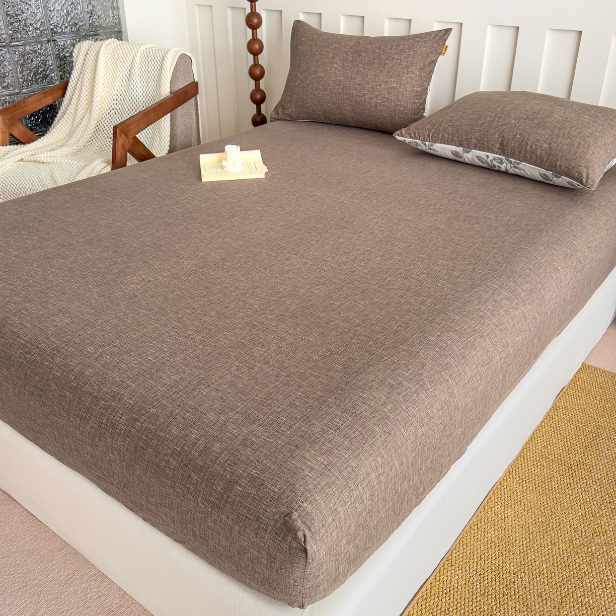 91家纺网 家纺一手货源 找家纺 灿哈家纺 2025新款纯色简约麻床笠单品床笠床笠单件单床笠 深咖