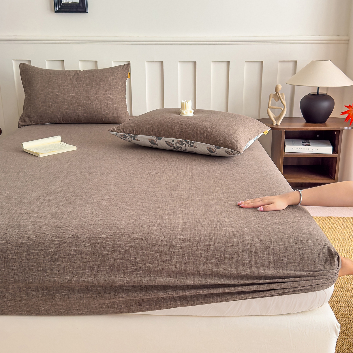 91家纺网 家纺一手货源 找家纺 灿哈家纺 2025新款纯色简约麻床笠单品床笠床笠单件单床笠 深咖