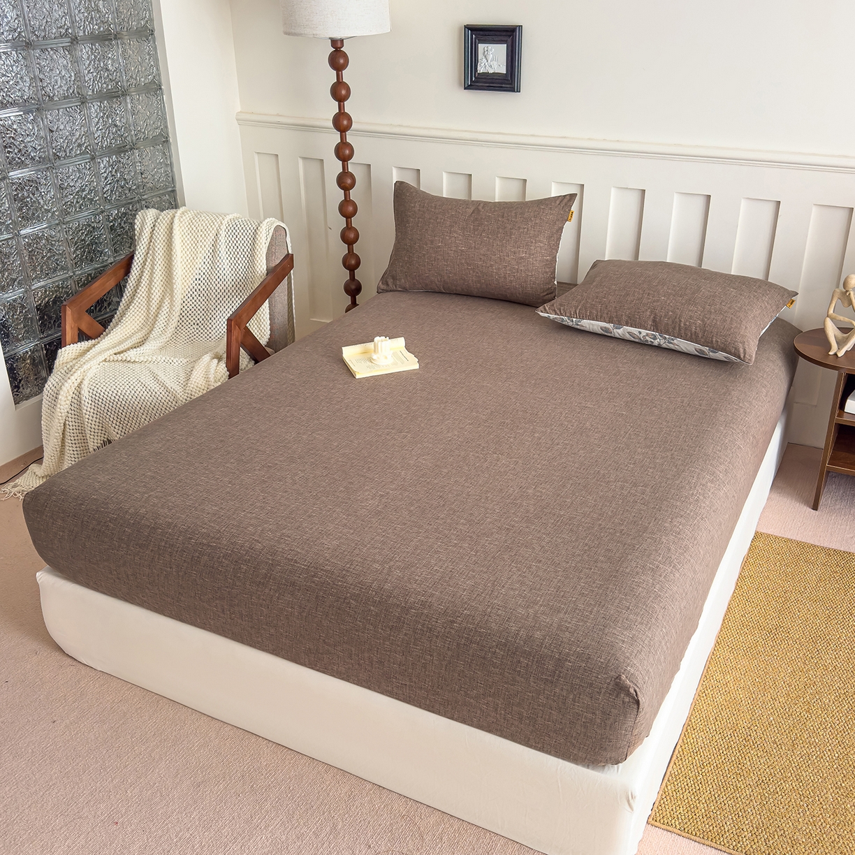 91家纺网 家纺一手货源 找家纺 灿哈家纺 2025新款纯色简约麻床笠单品床笠床笠单件单床笠 深咖