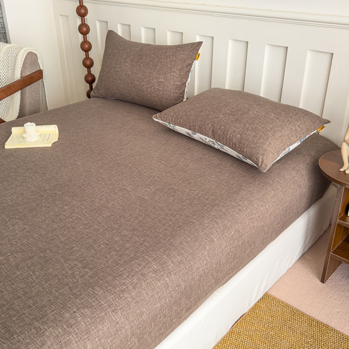 91家纺网 家纺一手货源 找家纺 灿哈家纺 2025新款纯色简约麻床笠单品床笠床笠单件单床笠 深咖