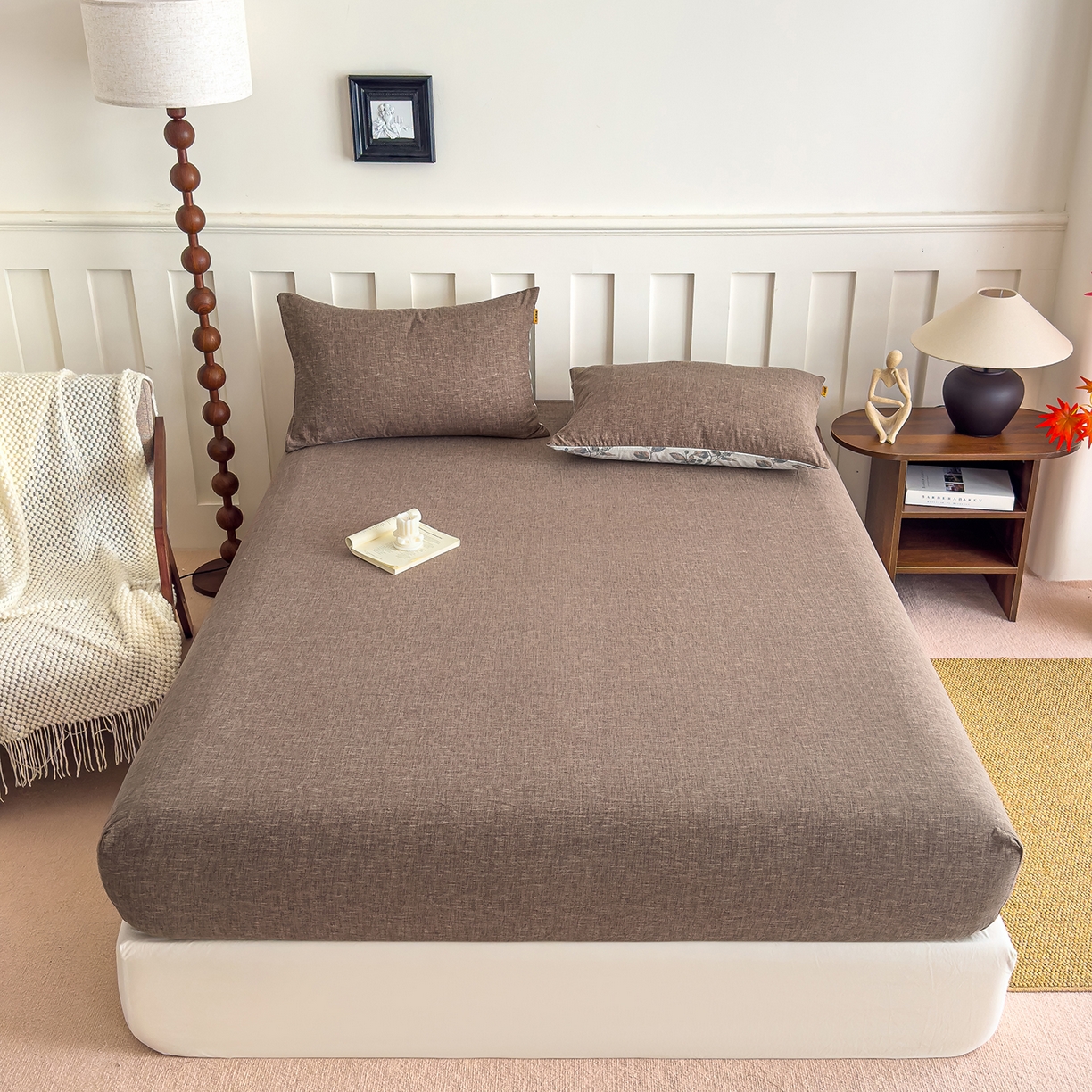 91家纺网 家纺一手货源 找家纺 灿哈家纺 2025新款纯色简约麻床笠单品床笠床笠单件单床笠 深咖