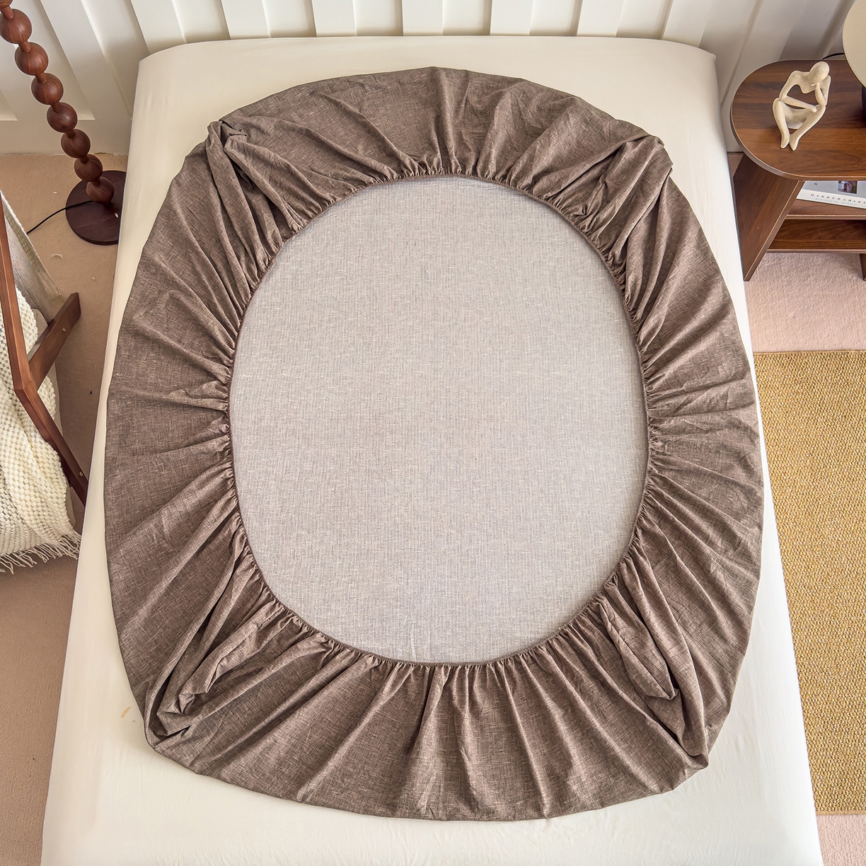 91家纺网 家纺一手货源 找家纺 灿哈家纺 2025新款纯色简约麻床笠单品床笠床笠单件单床笠 深咖