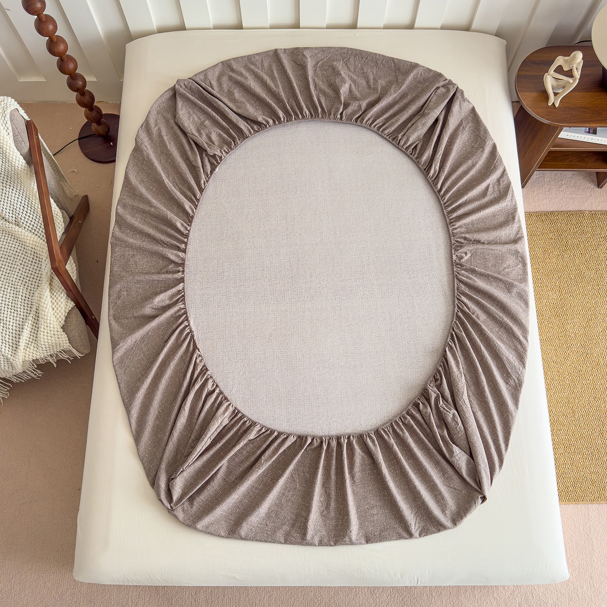 91家纺网 家纺一手货源 找家纺 灿哈家纺 2025新款纯色简约麻床笠单品床笠床笠单件单床笠 浅咖