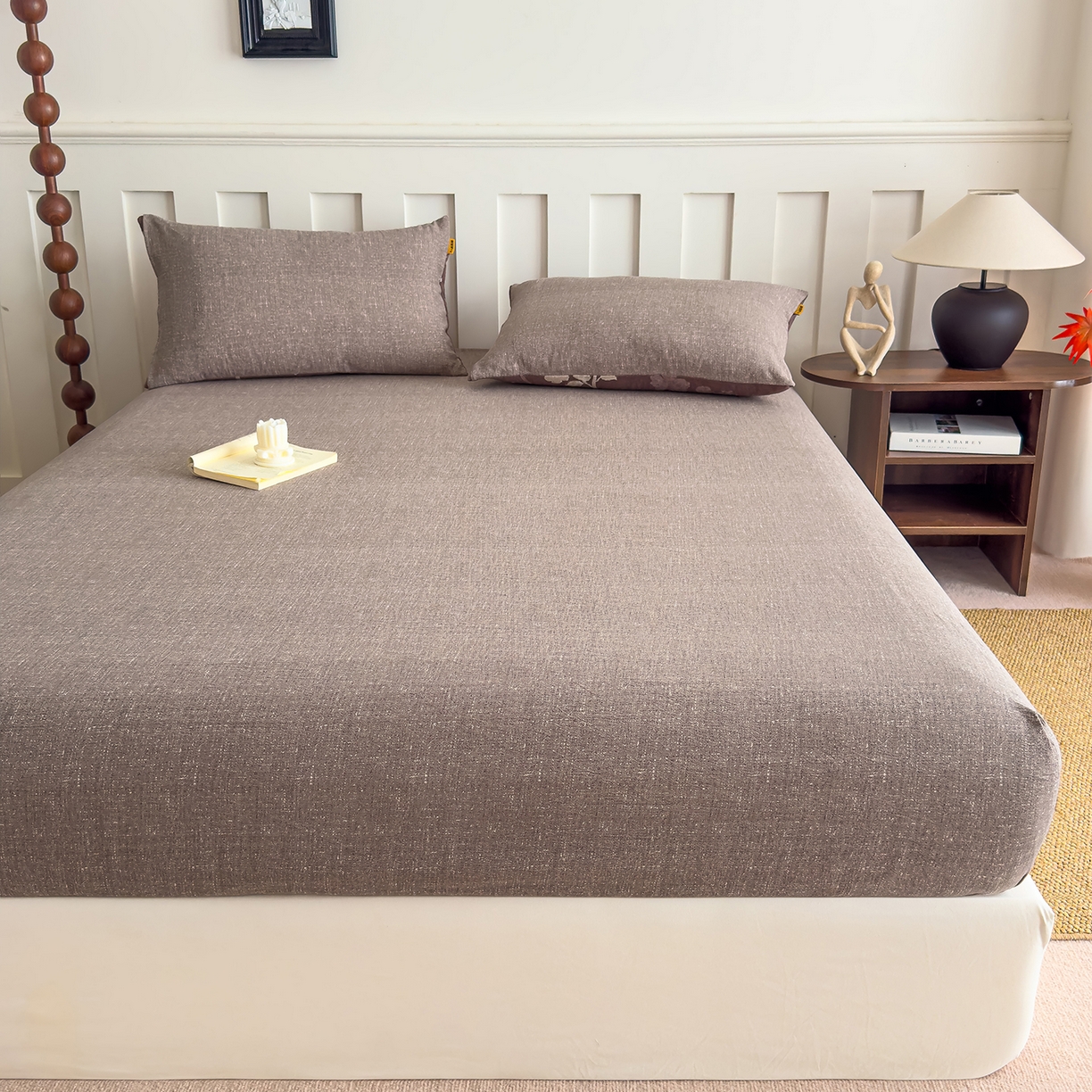 91家纺网 家纺一手货源 找家纺 灿哈家纺 2025新款纯色简约麻床笠单品床笠床笠单件单床笠 浅咖