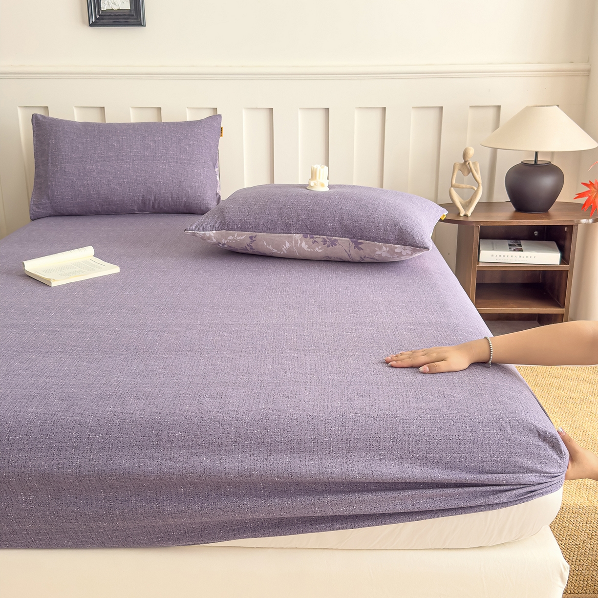 91家纺网 家纺一手货源 找家纺 灿哈家纺 2025新款纯色简约麻床笠单品床笠床笠单件单床笠 葡萄紫