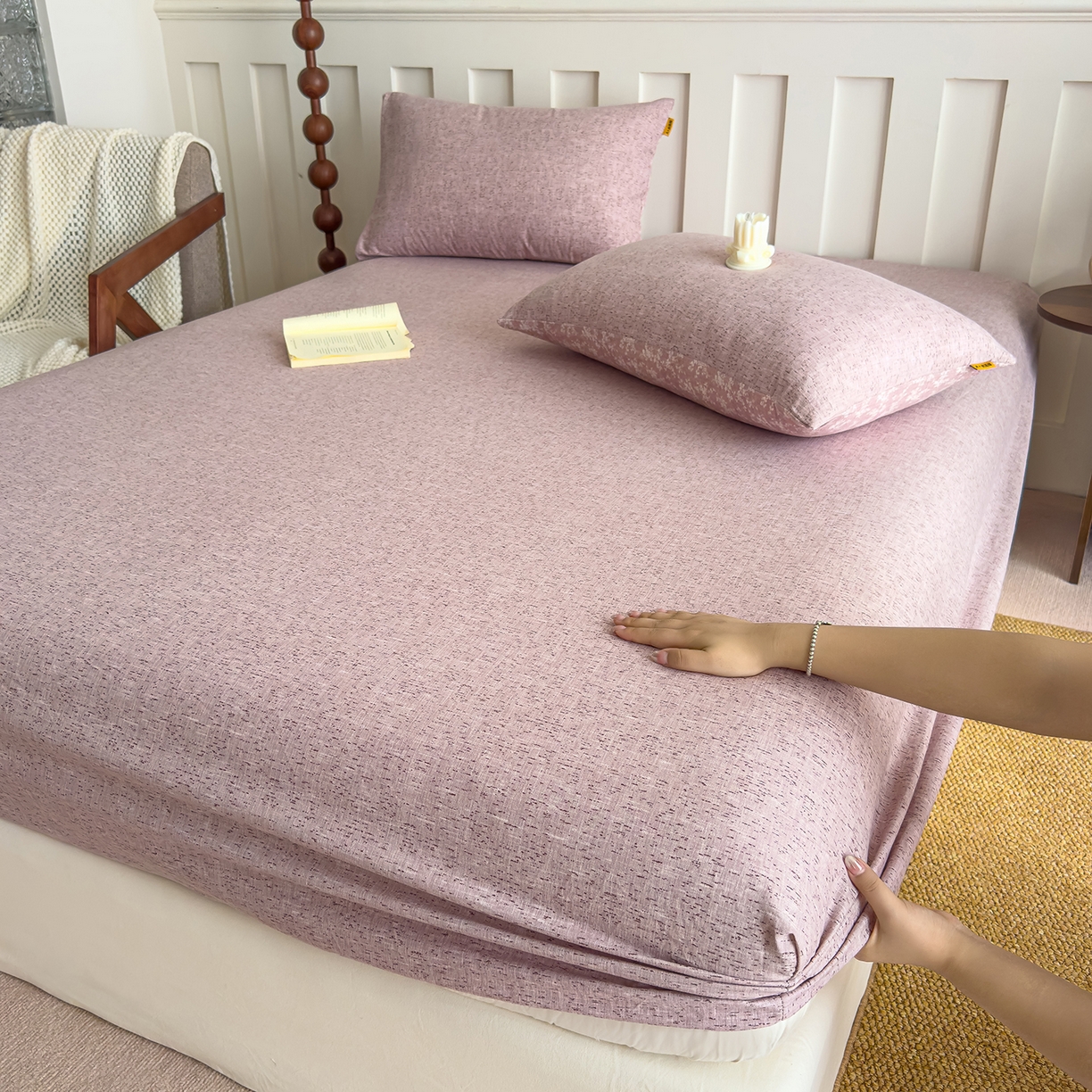 灿哈家纺 2025新款纯色简约麻床笠单品床笠床笠单件单床笠 豆沙