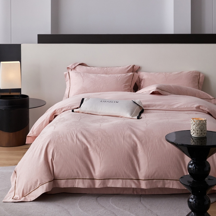 91家纺网 家纺一手货源 找家纺 （总）琉宿家纺 2026新款长绒棉纯棉知性简雅肌理浮雕提花长绒棉四件套