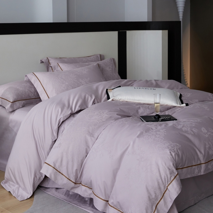 91家纺网 家纺一手货源 找家纺 （总）琉宿家纺 2026新款长绒棉纯棉知性简雅肌理浮雕提花长绒棉四件套