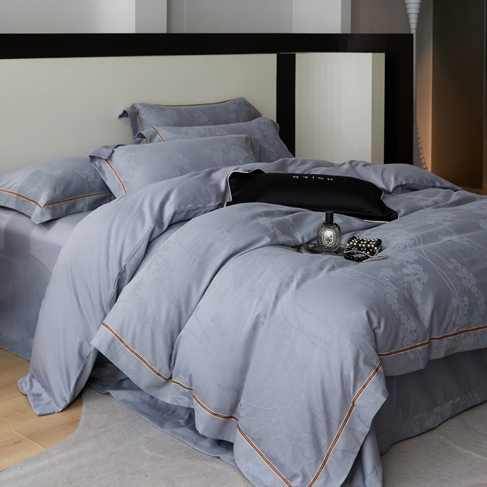 91家纺网 家纺一手货源 找家纺 （总）琉宿家纺 2026新款长绒棉纯棉知性简雅肌理浮雕提花长绒棉四件套