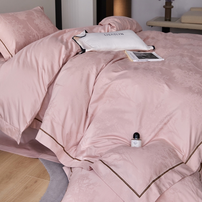 91家纺网 家纺一手货源 找家纺 （总）琉宿家纺 2026新款长绒棉纯棉知性简雅肌理浮雕提花长绒棉四件套