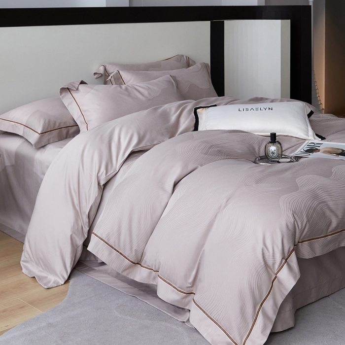 琉宿家纺 2026新款长绒棉纯棉知性简雅肌理浮雕提花长绒棉四件套 蝶影（灰）