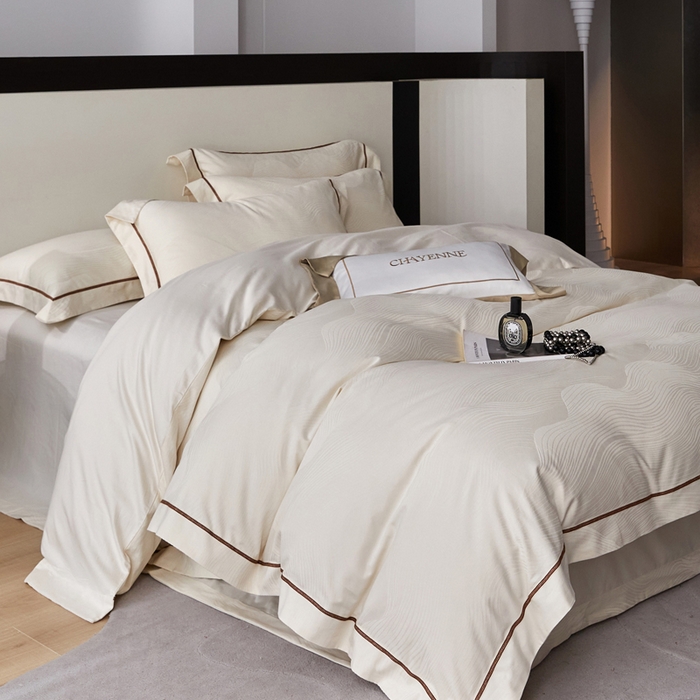 琉宿家纺 2026新款长绒棉纯棉知性简雅肌理浮雕提花长绒棉四件套 蝶影（奶白）