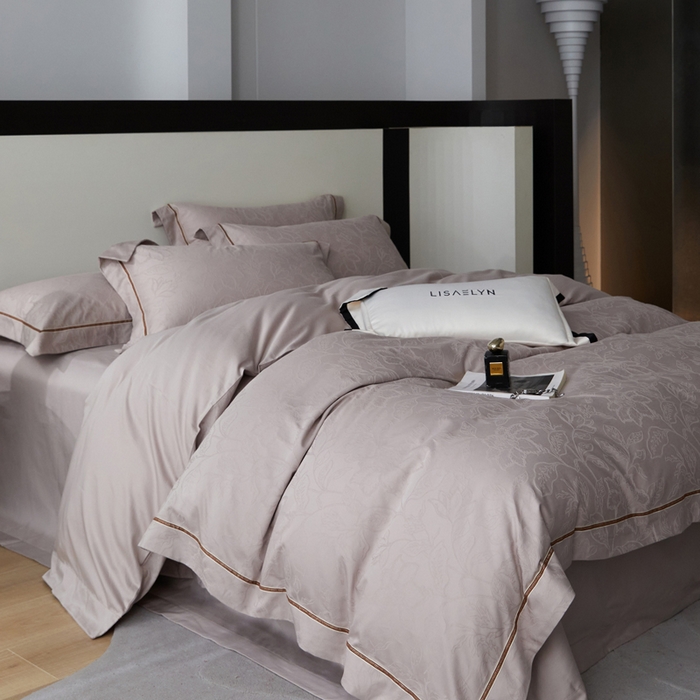琉宿家纺 2026新款长绒棉纯棉知性简雅肌理浮雕提花长绒棉四件套 奇妙之旅（灰）