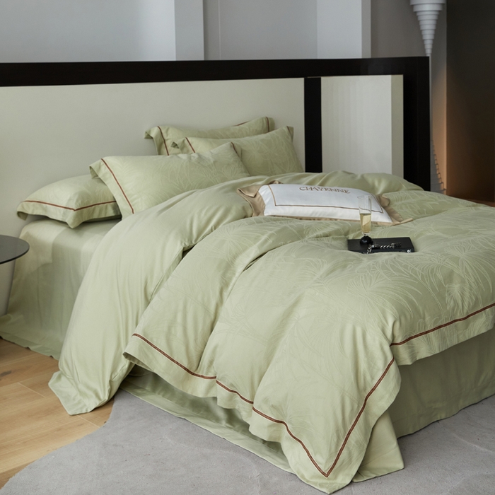 琉宿家纺 2026新款长绒棉纯棉知性简雅肌理浮雕提花长绒棉四件套 绽放（绿）