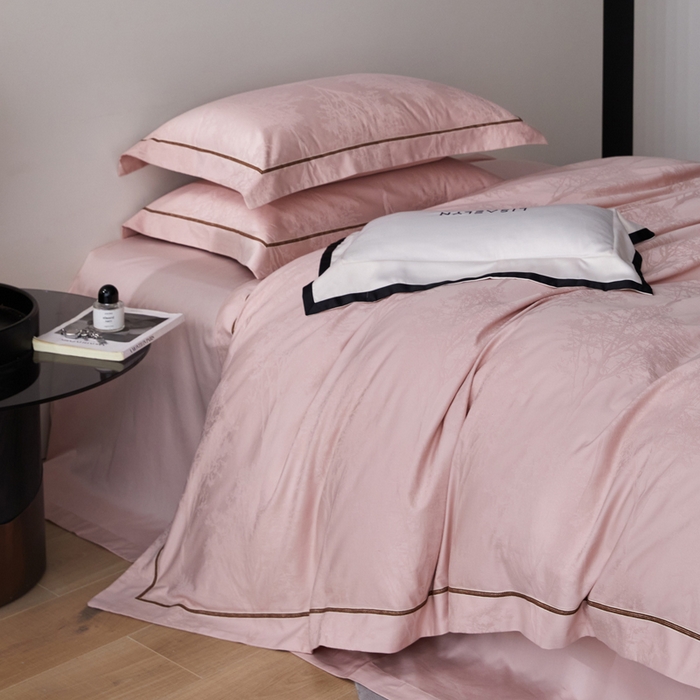 91家纺网 家纺一手货源 找家纺 （总）琉宿家纺 2026新款长绒棉纯棉知性简雅肌理浮雕提花长绒棉四件套