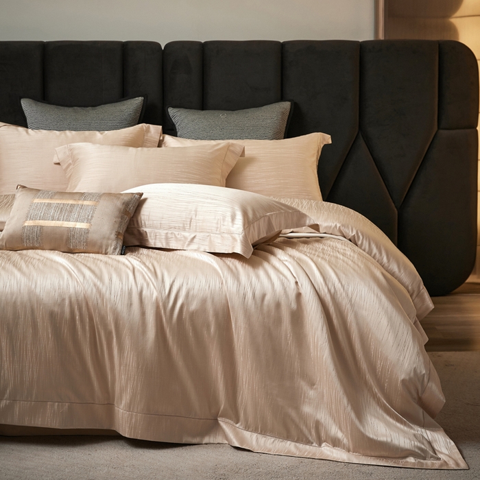 琉宿家纺 2026新款臻丝高精密色织金银丝提花四件套 梦夏-香槟金