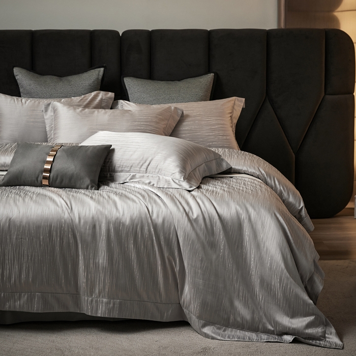 琉宿家纺 2026新款臻丝高精密色织金银丝提花四件套 梦夏-高级灰