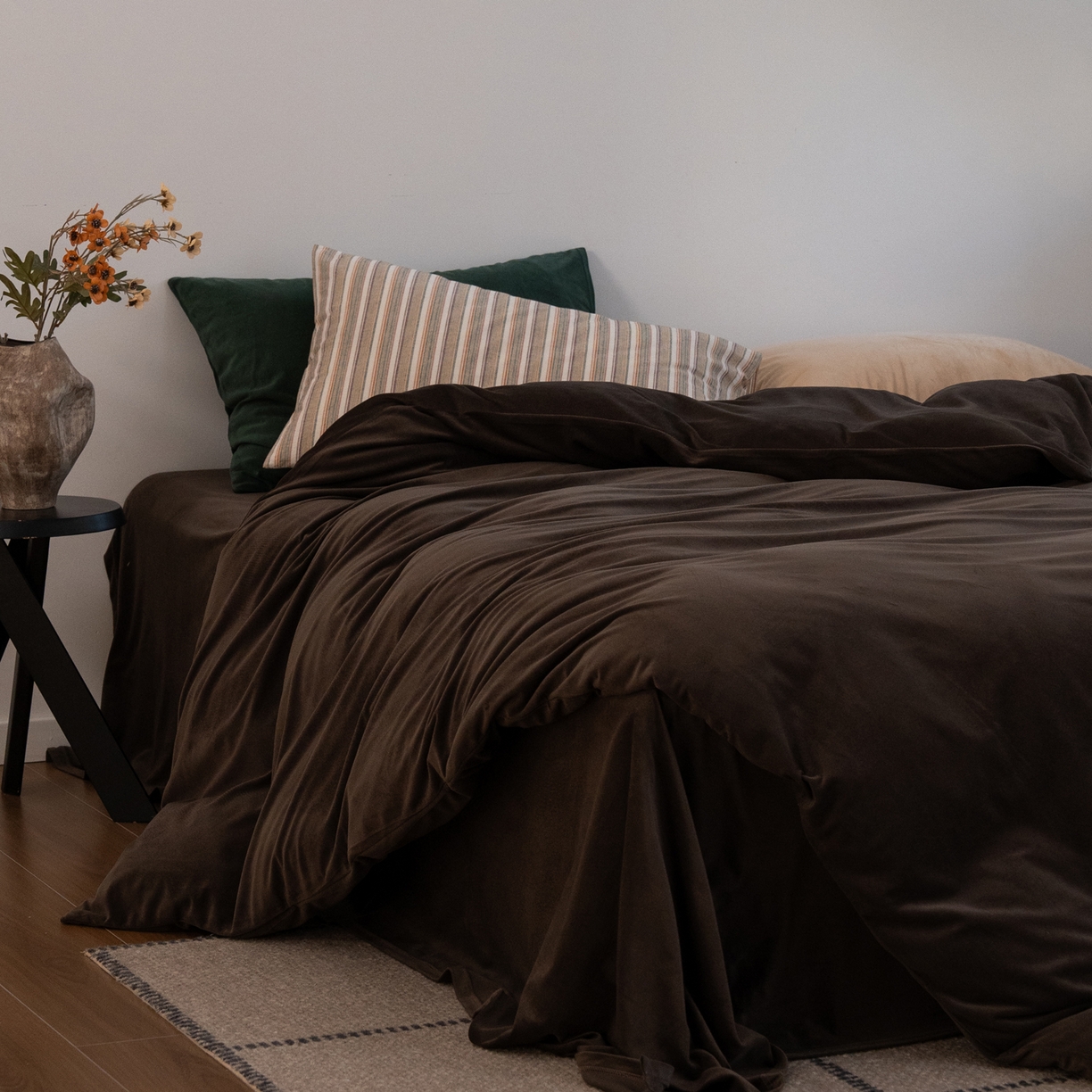 91家纺网 家纺一手货源 找家纺 例外 2025新款高克重天鹅绒四件套-时光里 时光里-咖