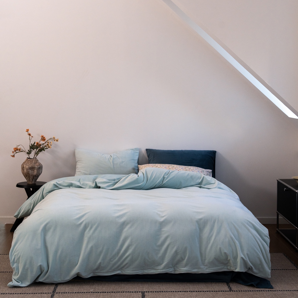 例外 2025新款高克重天鹅绒四件套-时光里 时光里-海盐蓝