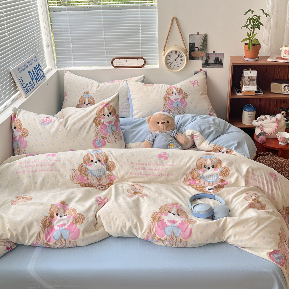 91家纺网 家纺一手货源 找家纺 优承佳生活馆 2026新款洛丽塔风水洗印花四件套学生三件套单被套系列 爱宠宝宝