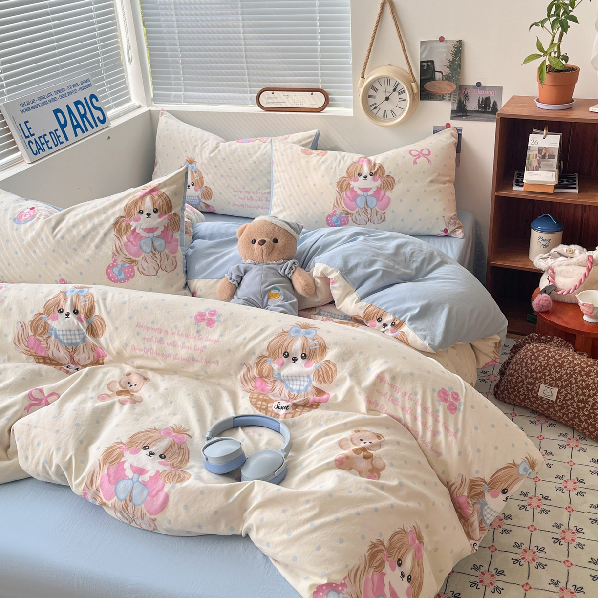 91家纺网 家纺一手货源 找家纺 优承佳生活馆 2026新款洛丽塔风水洗印花四件套学生三件套单被套系列 爱宠宝宝