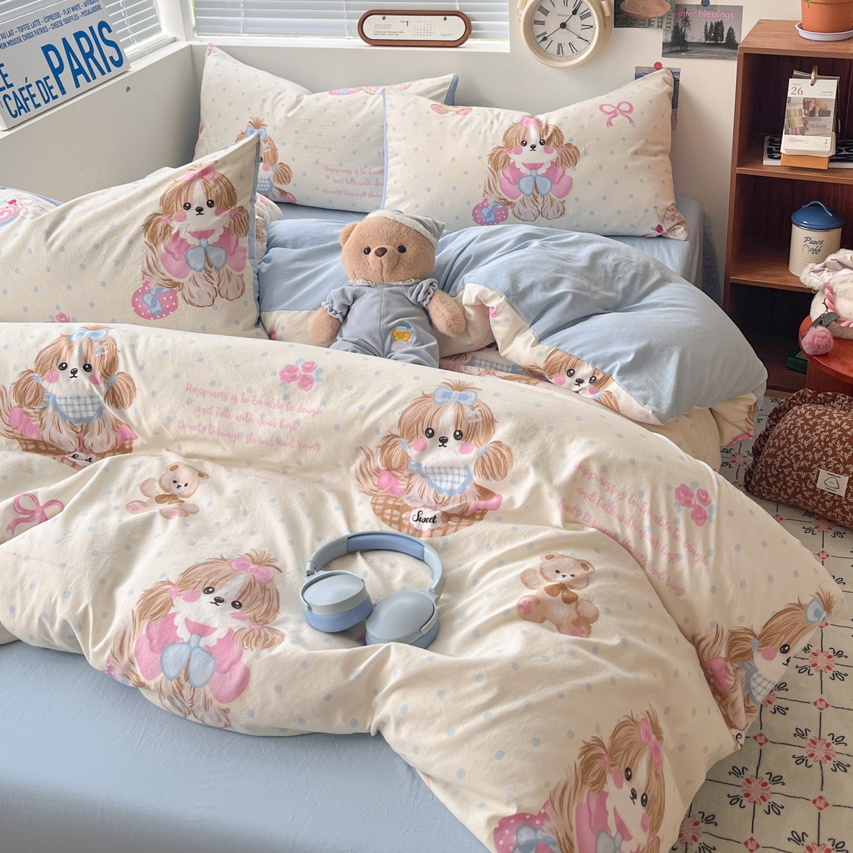 91家纺网 家纺一手货源 找家纺 优承佳生活馆 2026新款洛丽塔风水洗印花四件套学生三件套单被套系列 爱宠宝宝