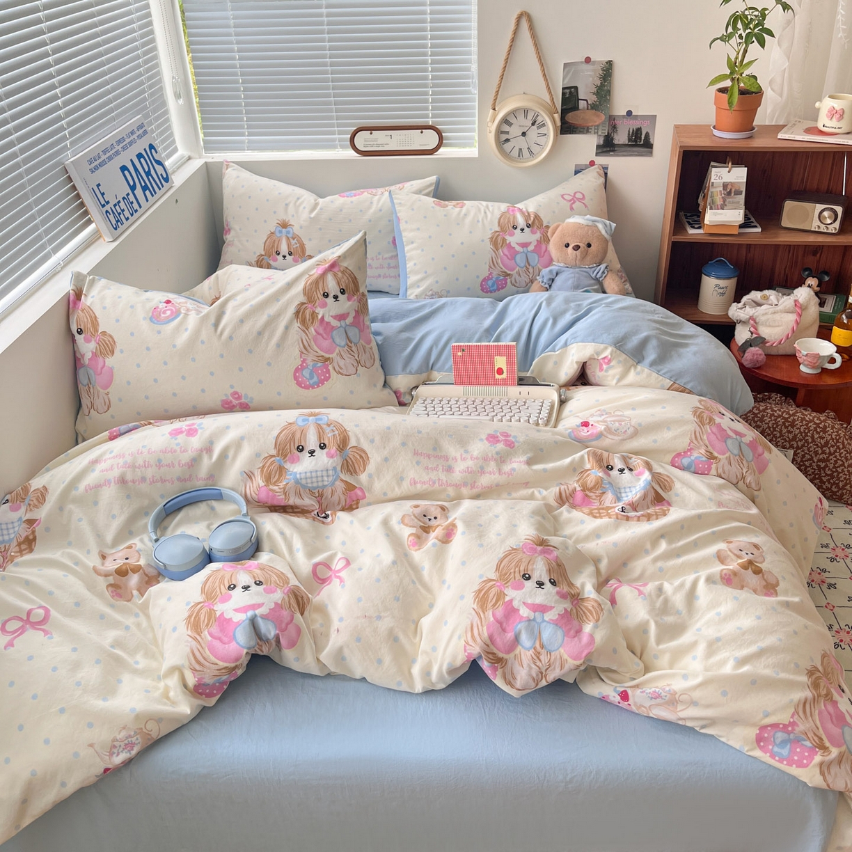 91家纺网 家纺一手货源 找家纺 优承佳生活馆 2026新款洛丽塔风水洗印花四件套学生三件套单被套系列 爱宠宝宝