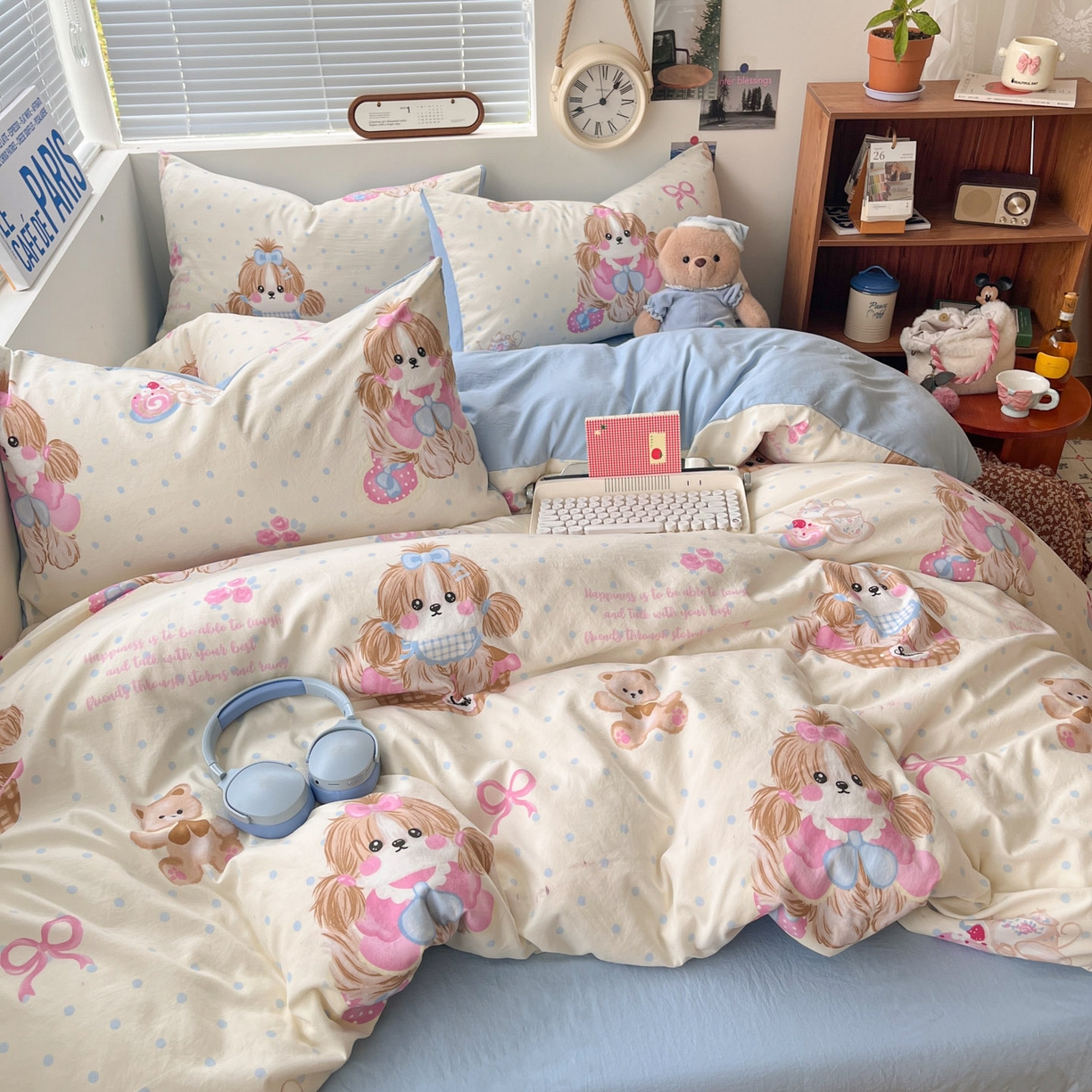 91家纺网 家纺一手货源 找家纺 优承佳生活馆 2026新款洛丽塔风水洗印花四件套学生三件套单被套系列 爱宠宝宝