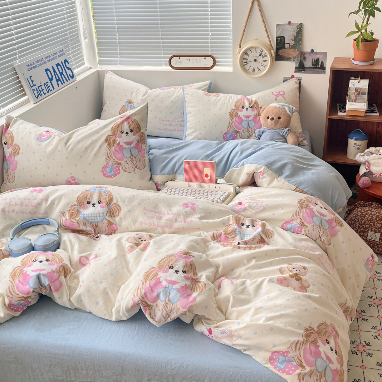 91家纺网 家纺一手货源 找家纺 优承佳生活馆 2026新款洛丽塔风水洗印花四件套学生三件套单被套系列 爱宠宝宝