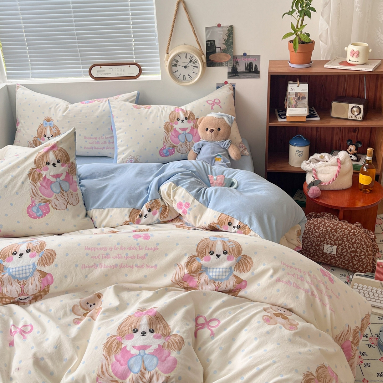 91家纺网 家纺一手货源 找家纺 优承佳生活馆 2026新款洛丽塔风水洗印花四件套学生三件套单被套系列 爱宠宝宝