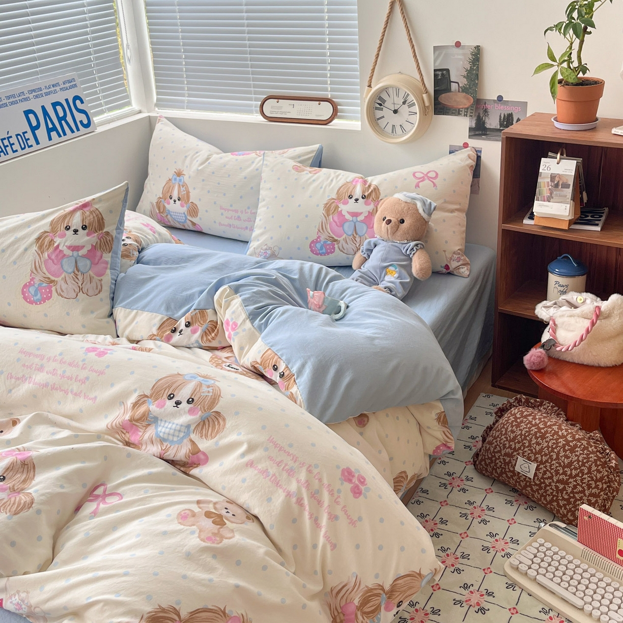 91家纺网 家纺一手货源 找家纺 优承佳生活馆 2026新款洛丽塔风水洗印花四件套学生三件套单被套系列 爱宠宝宝