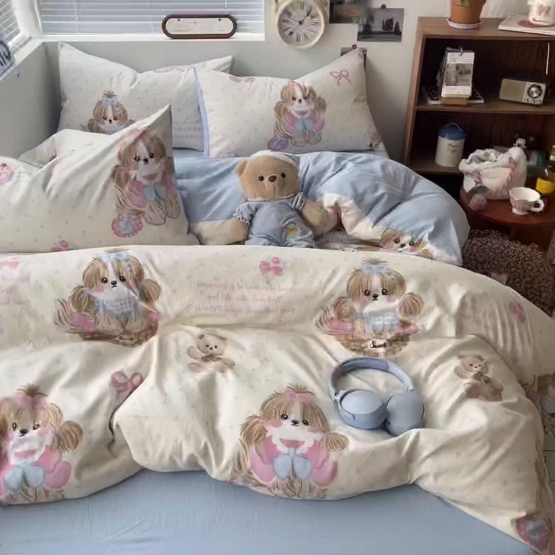 91家纺网 家纺一手货源 找家纺 优承佳生活馆 2026新款洛丽塔风水洗印花四件套学生三件套单被套系列 爱宠宝宝