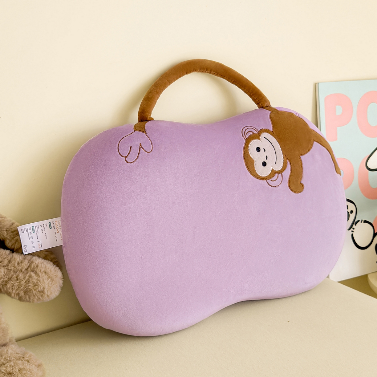 91家纺网 家纺一手货源 找家纺 云熙枕业 2025新款四面弹宝宝绒毛巾绣记忆棉猫肚枕枕头枕芯 猫肚枕-小猴紫