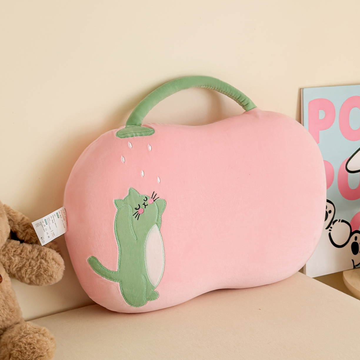 91家纺网 家纺一手货源 找家纺 云熙枕业 2025新款四面弹宝宝绒毛巾绣记忆棉猫肚枕枕头枕芯 猫肚枕-花洒猫粉