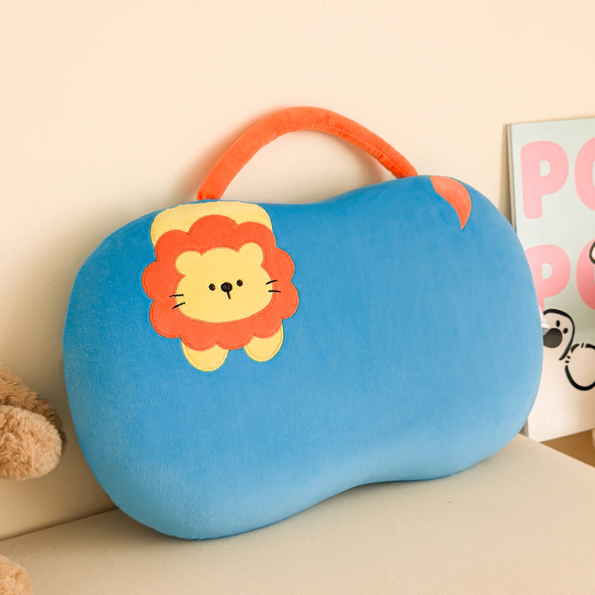 91家纺网 家纺一手货源 找家纺 云熙枕业 2025新款四面弹宝宝绒毛巾绣记忆棉猫肚枕枕头枕芯 猫肚枕-狮子蓝