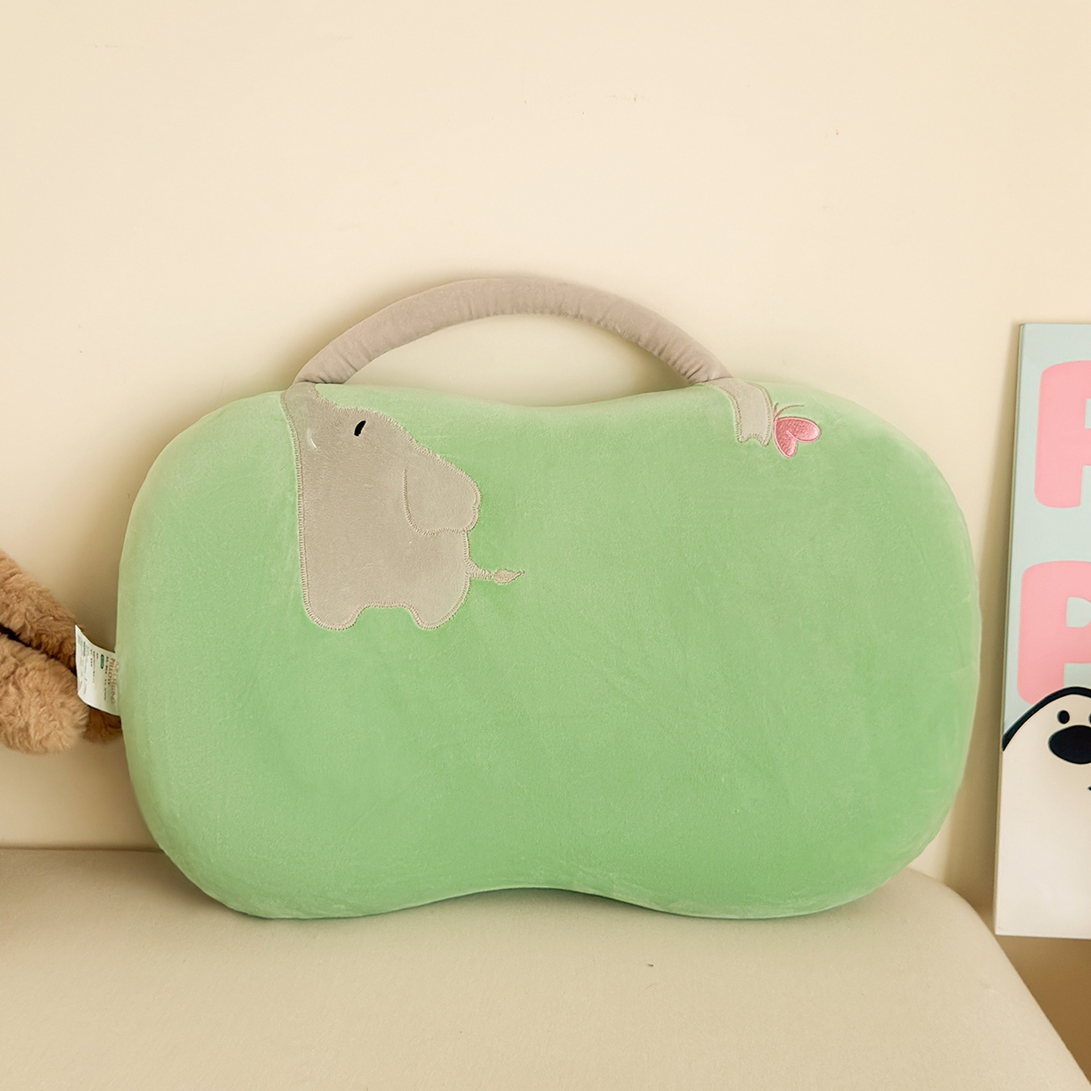 91家纺网 家纺一手货源 找家纺 云熙枕业 2025新款四面弹宝宝绒毛巾绣记忆棉猫肚枕枕头枕芯 猫肚枕-小象绿