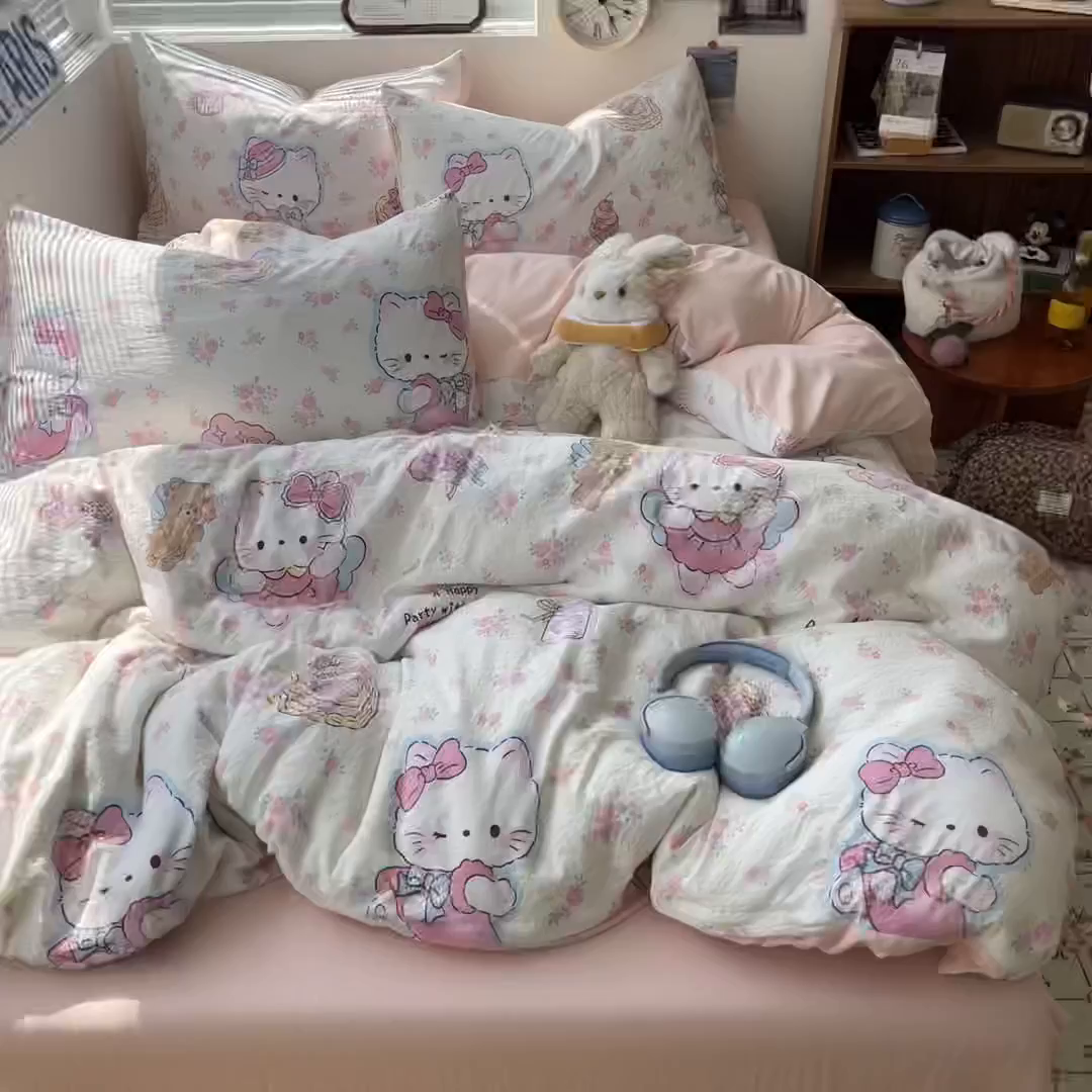 91家纺网 家纺一手货源 找家纺 优承佳生活馆 2026新款洛丽塔风水洗印花四件套学生三件套单被套系列 卖萌咪咪