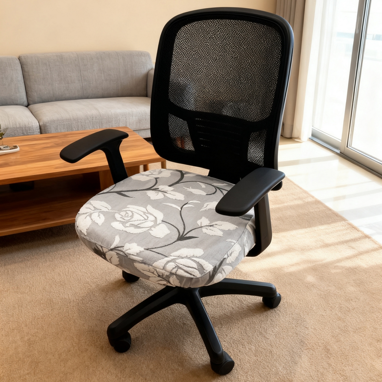 91家纺网 家纺一手货源 找家纺 壹零特色家纺 2025新款剪绒提花单独坐垫套 花弄影灰