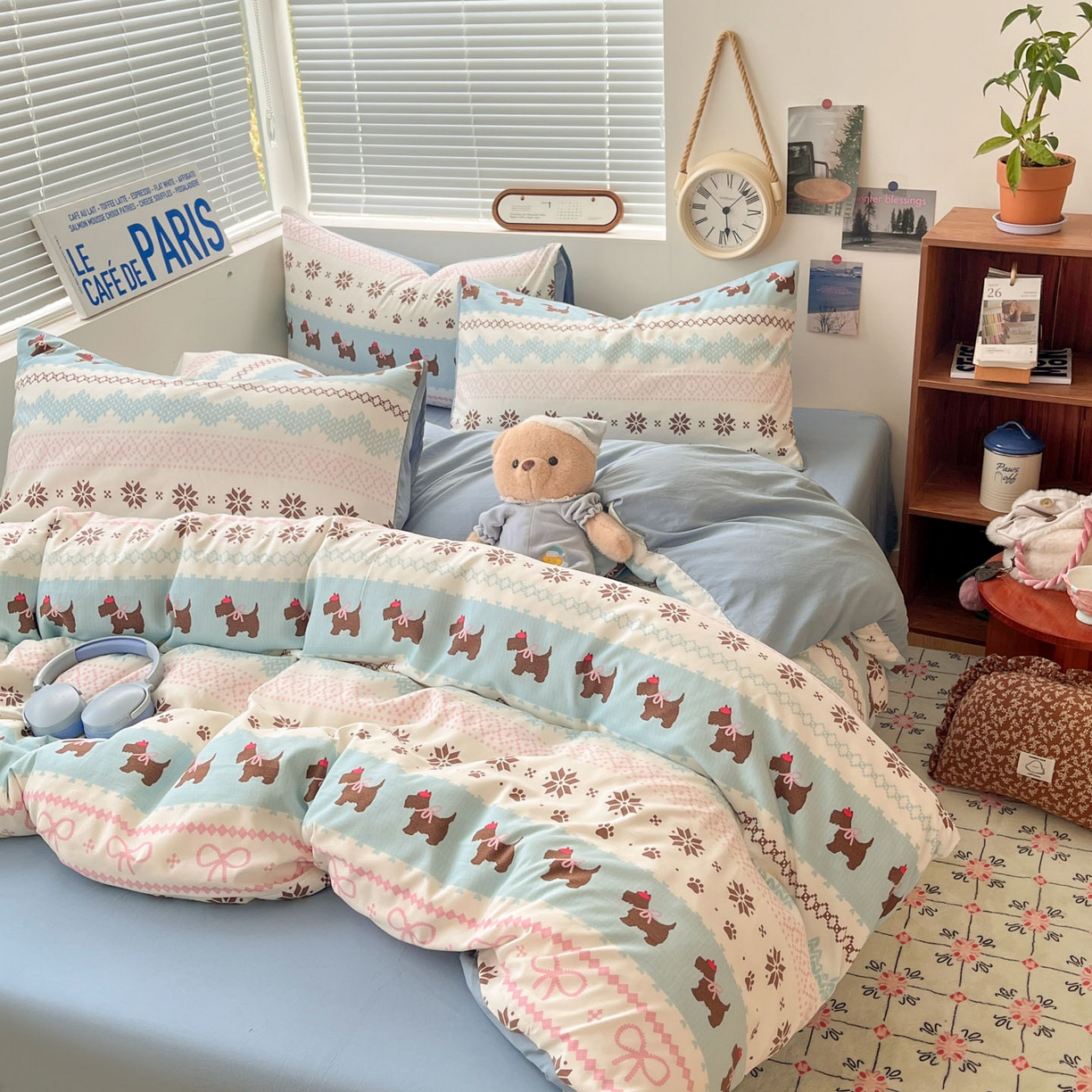 91家纺网 家纺一手货源 找家纺 优承佳生活馆 2026新款洛丽塔风水洗印花四件套学生三件套单被套系列 排队汪汪