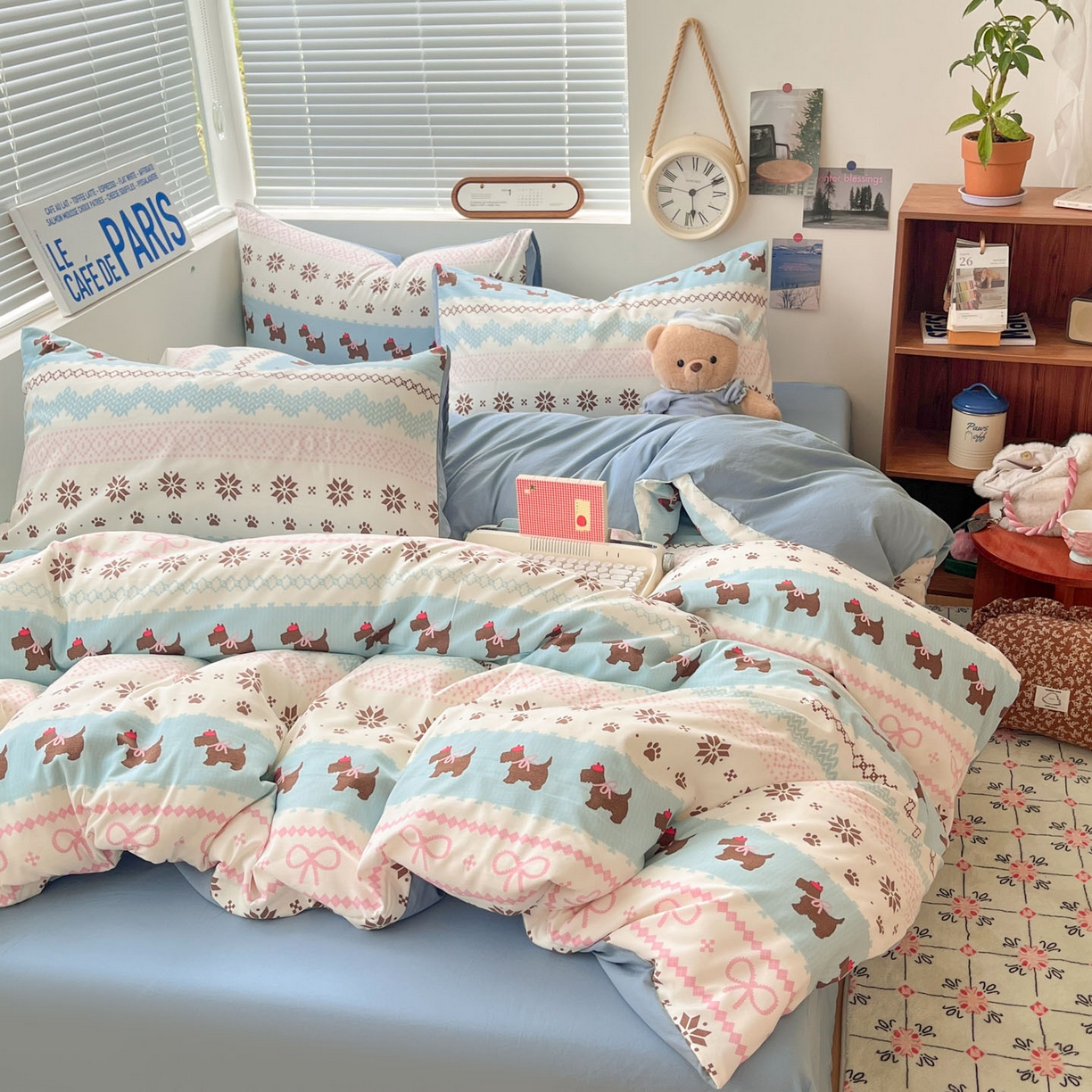 91家纺网 家纺一手货源 找家纺 优承佳生活馆 2026新款洛丽塔风水洗印花四件套学生三件套单被套系列 排队汪汪