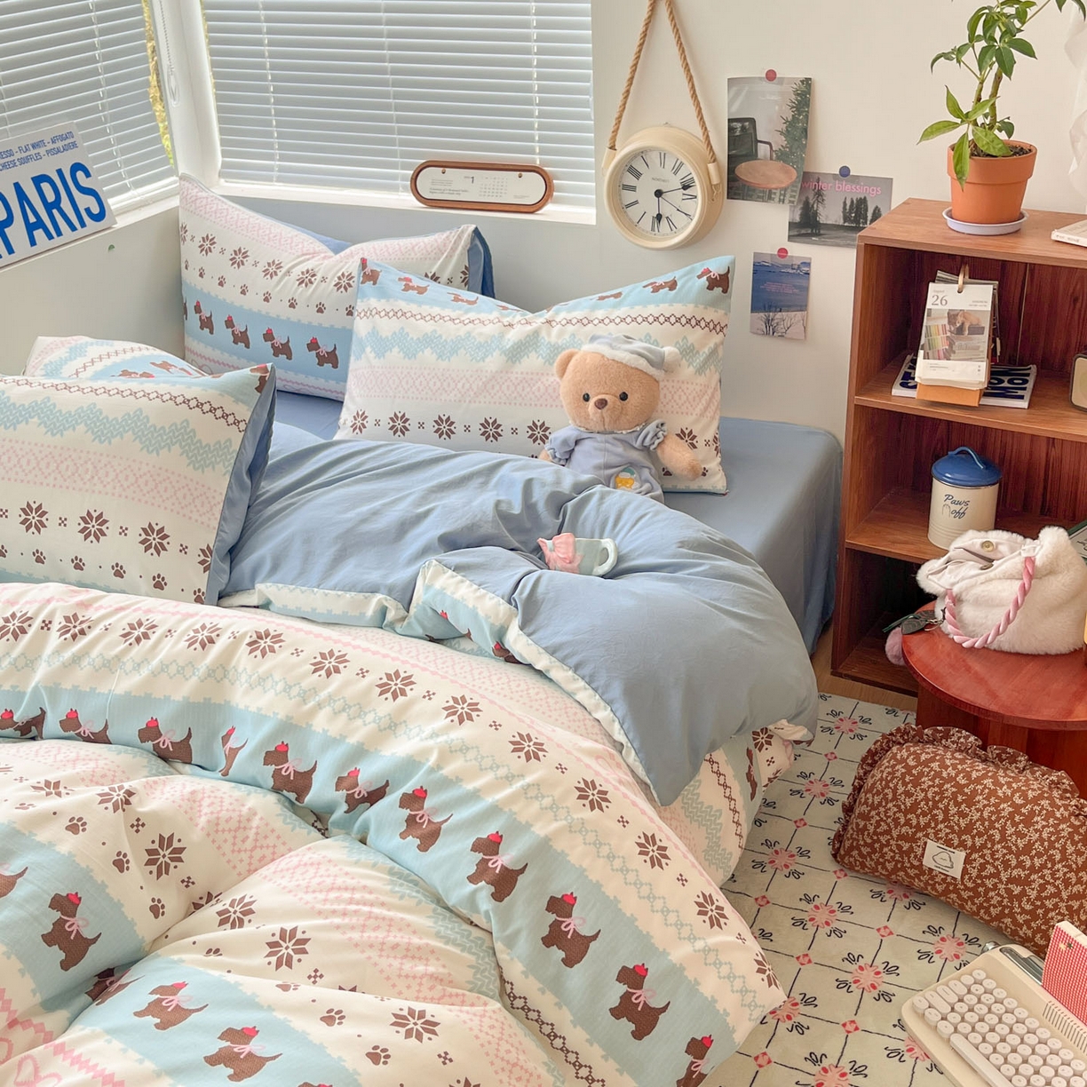 91家纺网 家纺一手货源 找家纺 优承佳生活馆 2026新款洛丽塔风水洗印花四件套学生三件套单被套系列 排队汪汪