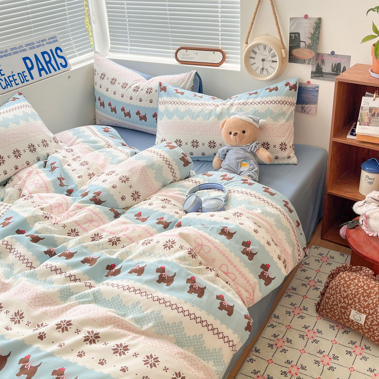 91家纺网 家纺一手货源 找家纺 优承佳生活馆 2026新款洛丽塔风水洗印花四件套学生三件套单被套系列 排队汪汪