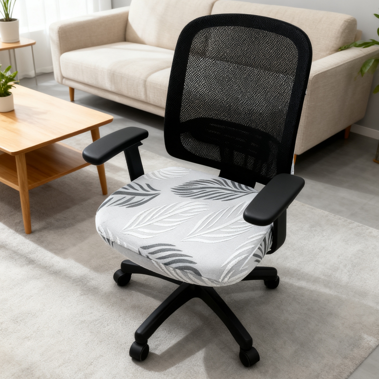 91家纺网 家纺一手货源 找家纺 壹零特色家纺 2025新款剪绒提花单独坐垫套 叶影阑珊-灰